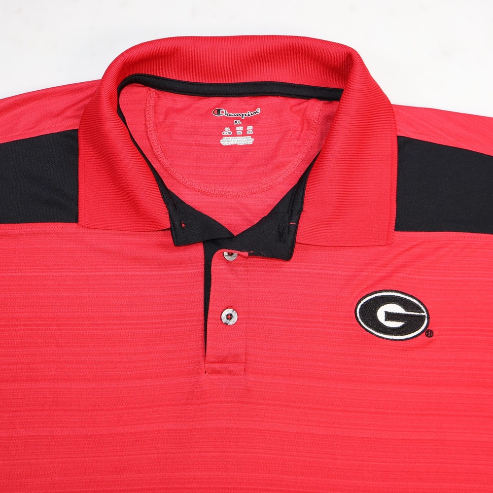 Champion Georgia Bulldogs Polo Shirt Mens XL Red Black NCAA Logo Polyester
